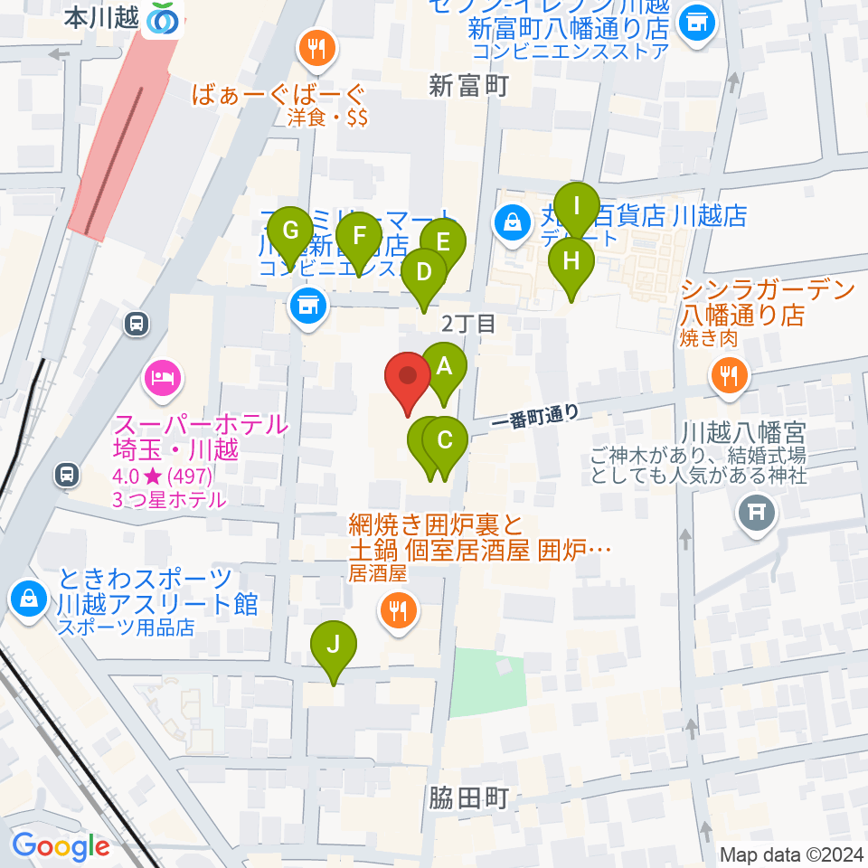 山野楽器 丸広川越店周辺のカフェ一覧地図