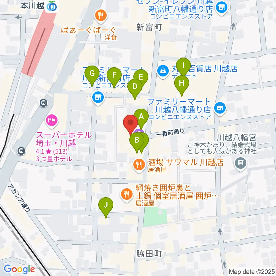 山野楽器 丸広川越店周辺のカフェ一覧地図
