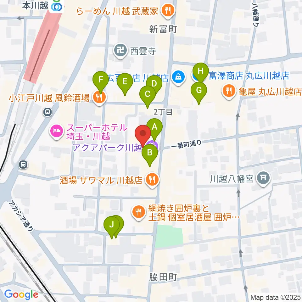 山野楽器 丸広川越店周辺のカフェ一覧地図