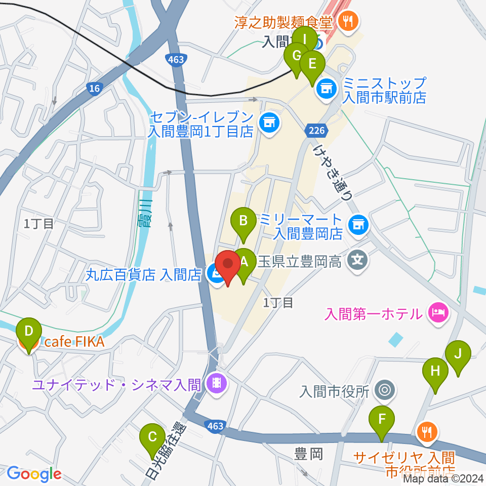 山野楽器 丸広入間店周辺のカフェ一覧地図