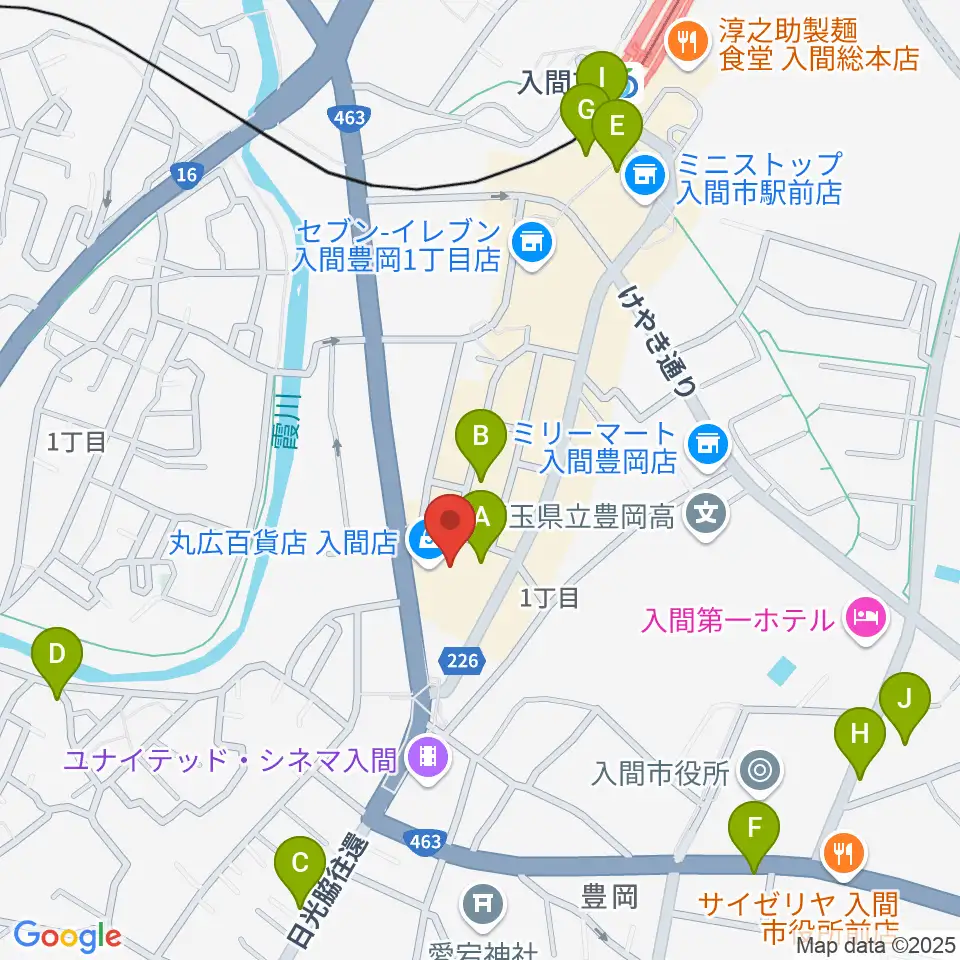 山野楽器 丸広入間店周辺のカフェ一覧地図