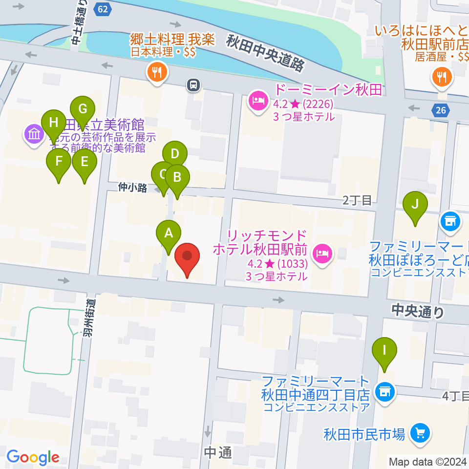 カワイ秋田ショップ周辺のカフェ一覧地図