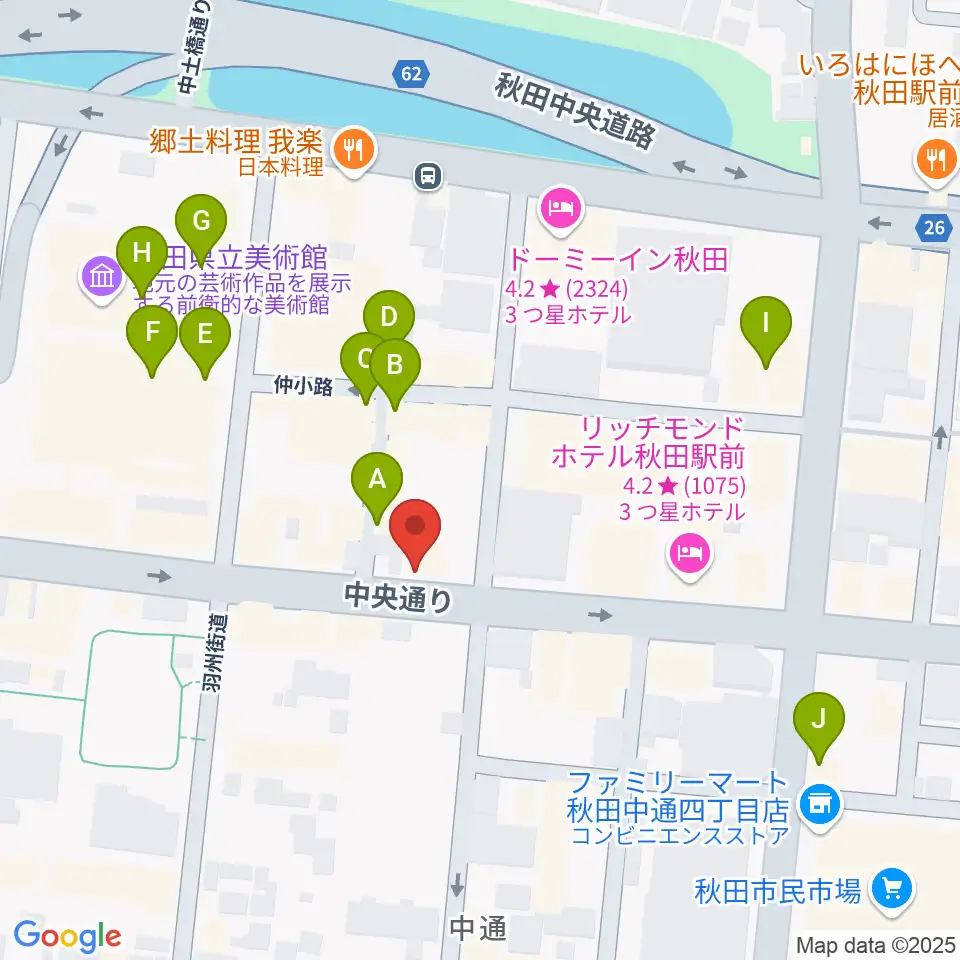 カワイ秋田ショップ周辺のカフェ一覧地図