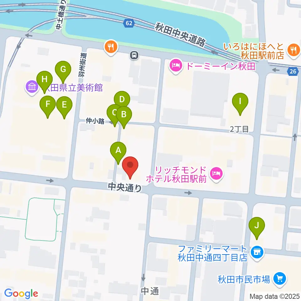 カワイ秋田ショップ周辺のカフェ一覧地図