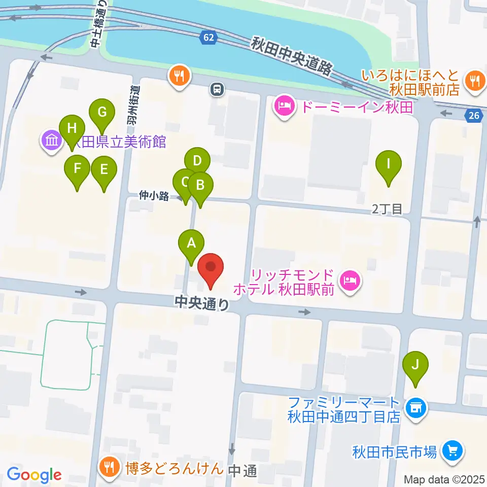 カワイ秋田ショップ周辺のカフェ一覧地図