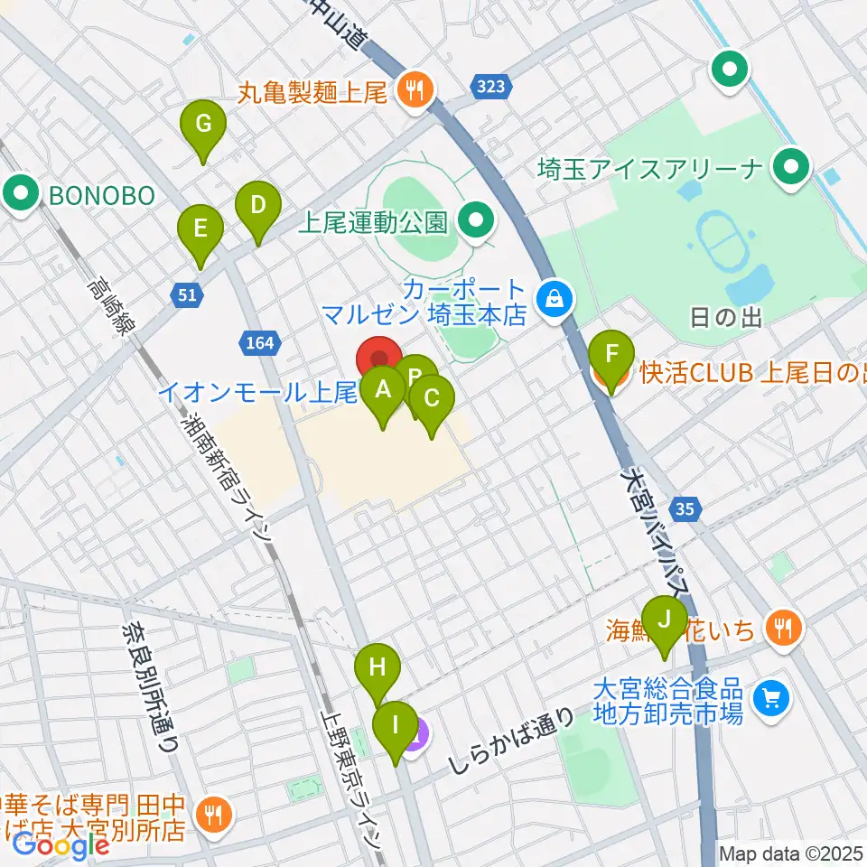 山野楽器イオンモール上尾店周辺のカフェ一覧地図