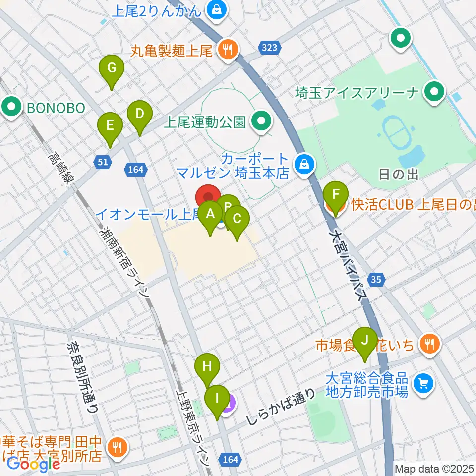 山野楽器イオンモール上尾店周辺のカフェ一覧地図