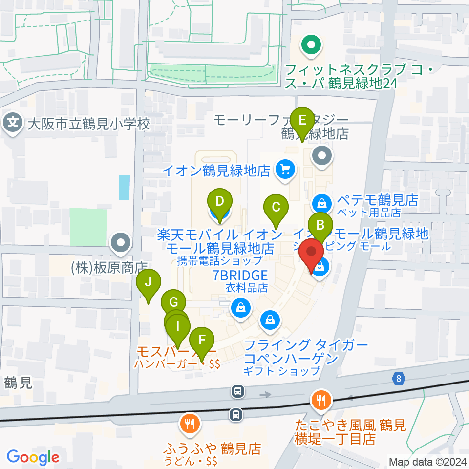 山野楽器 イオンモール鶴見緑地店周辺のカフェ一覧地図