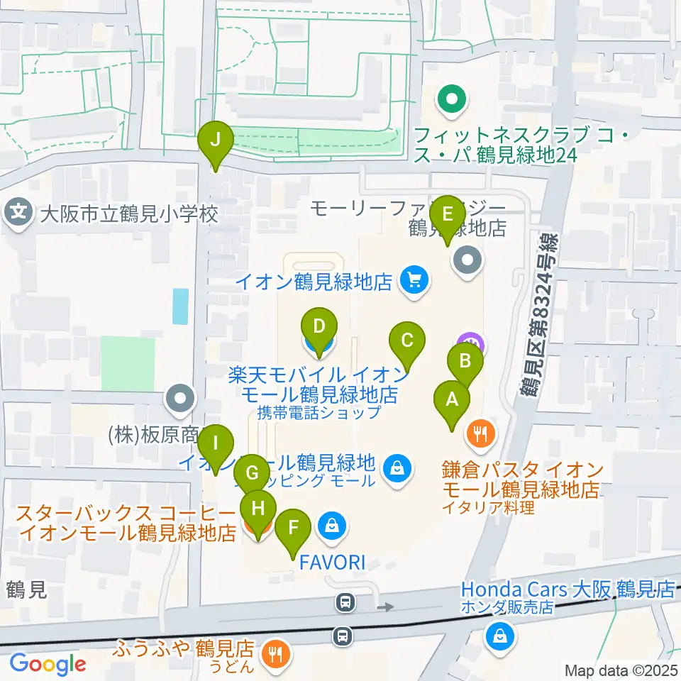 山野楽器 イオンモール鶴見緑地店周辺のカフェ一覧地図