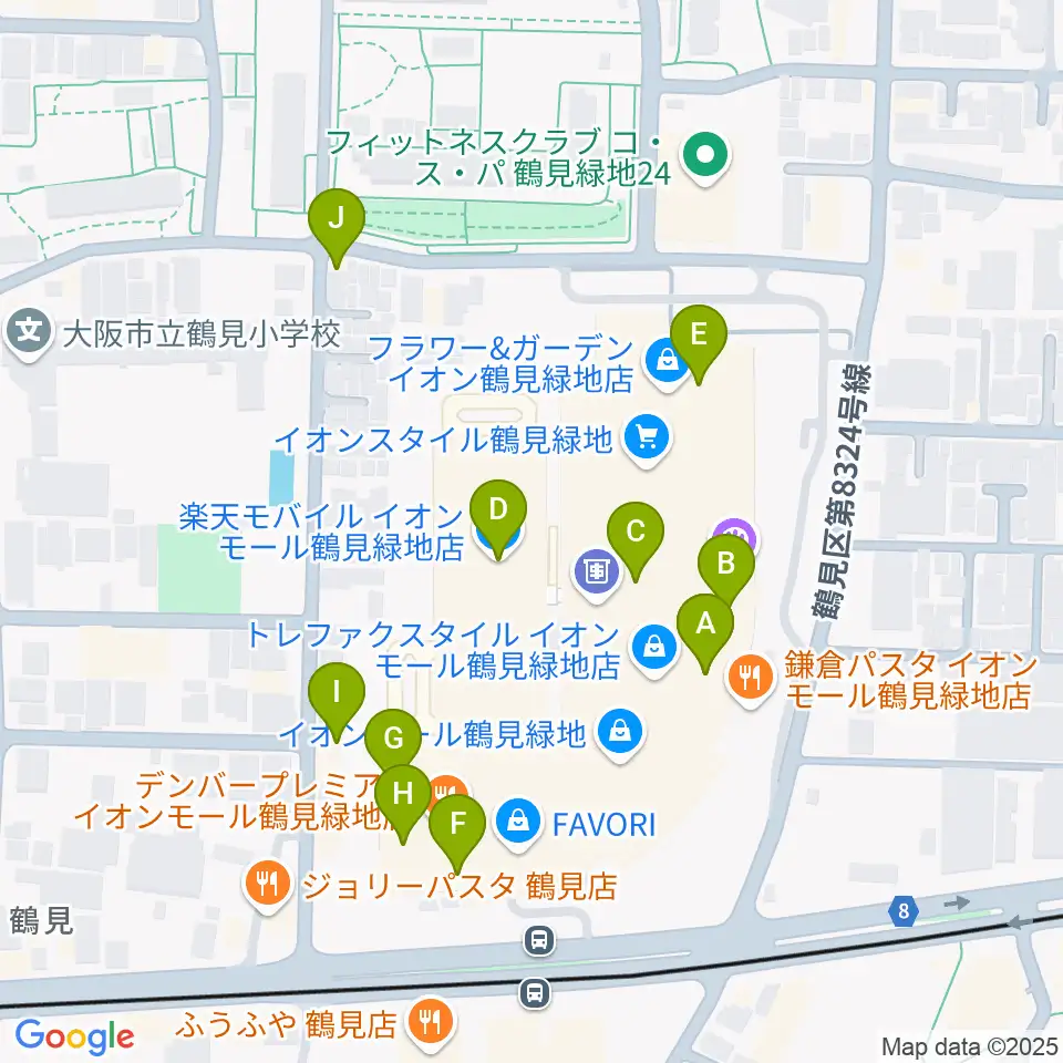 山野楽器 イオンモール鶴見緑地店周辺のカフェ一覧地図