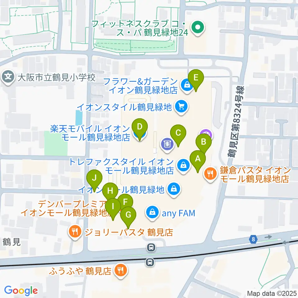 山野楽器 イオンモール鶴見緑地店周辺のカフェ一覧地図