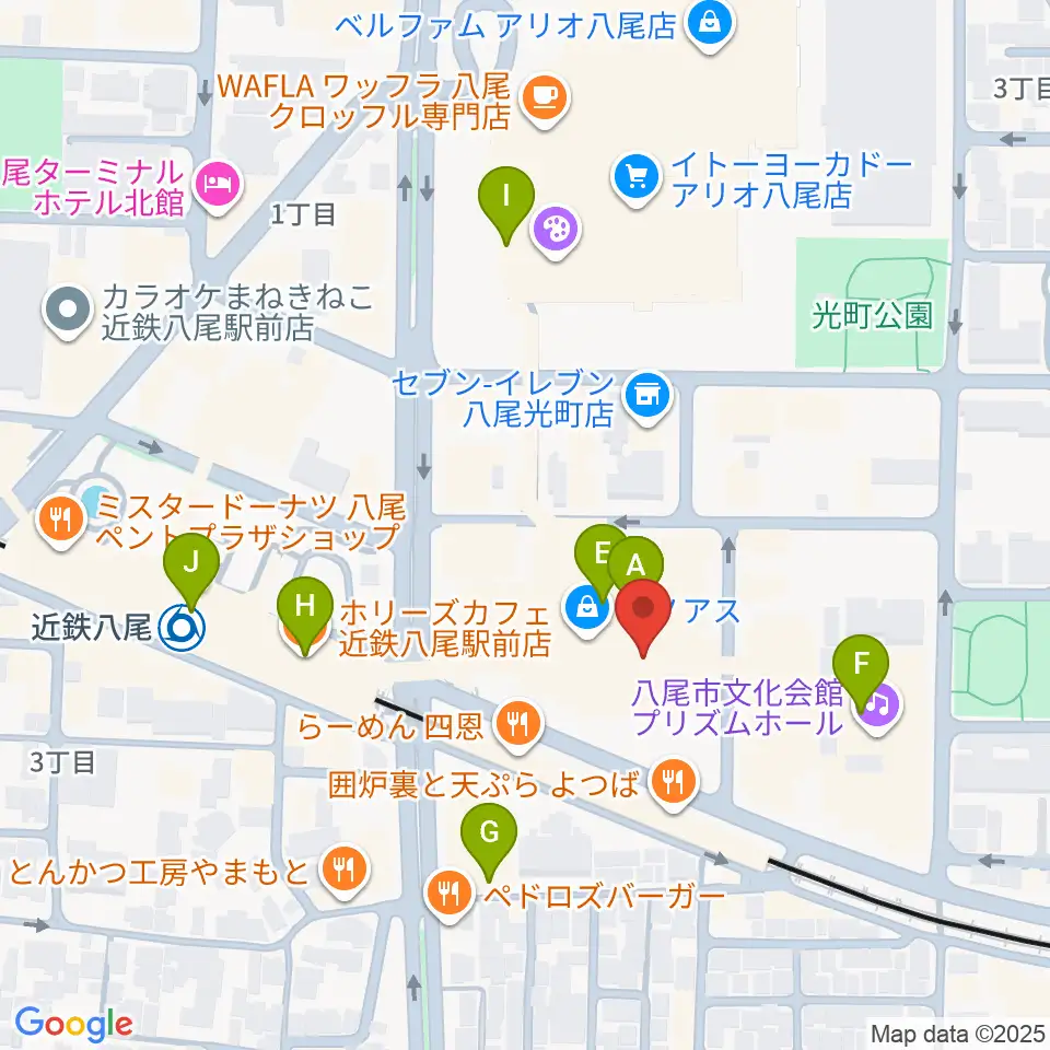 山野楽器 リノアス八尾店周辺のカフェ一覧地図