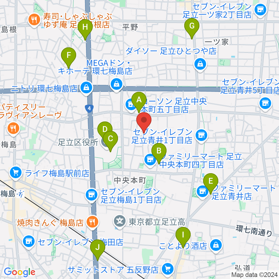 わたなべ音楽堂ベルネザール周辺のカフェ一覧地図