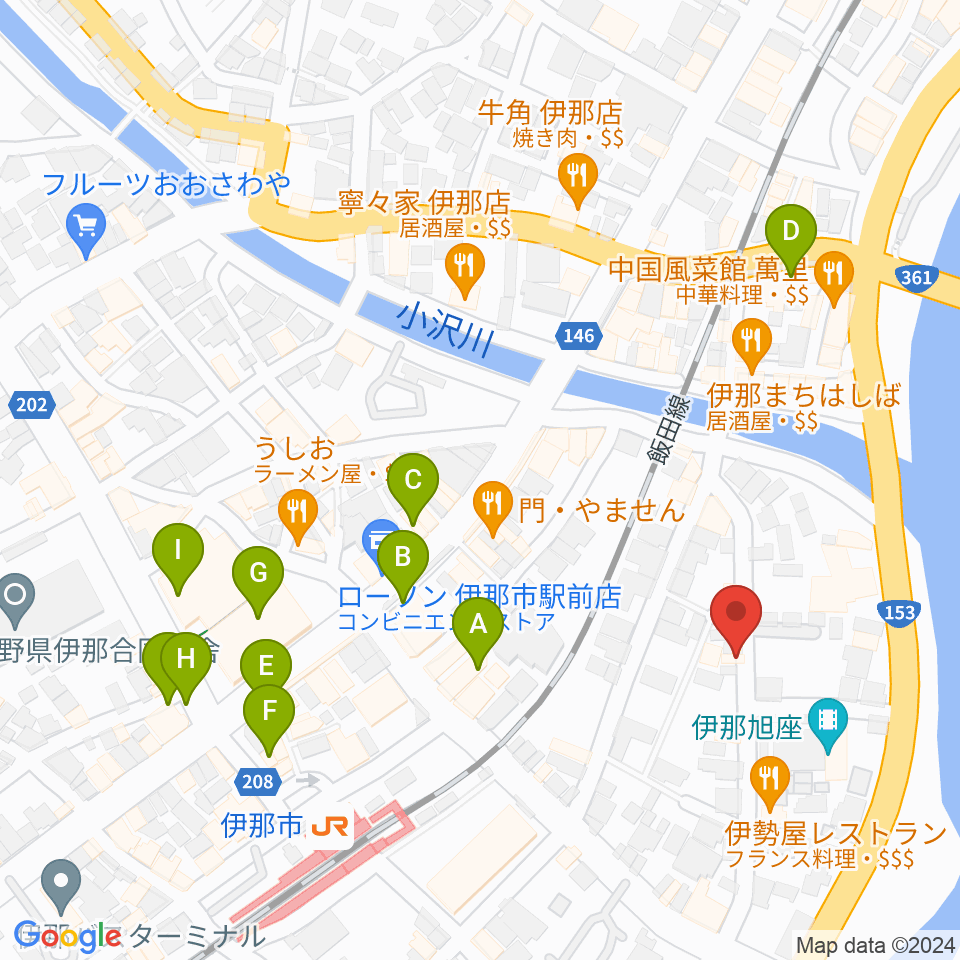 伊那楽器レンタルスタジオ周辺のカフェ一覧地図