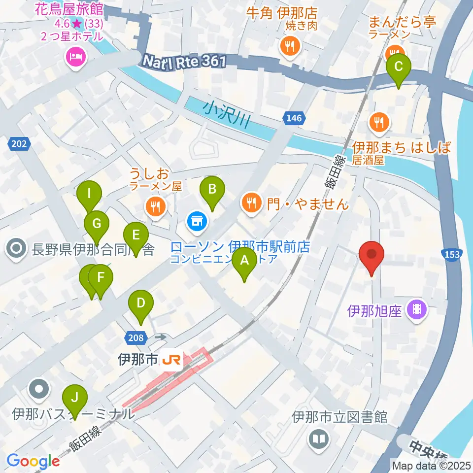 伊那楽器レンタルスタジオ周辺のカフェ一覧地図