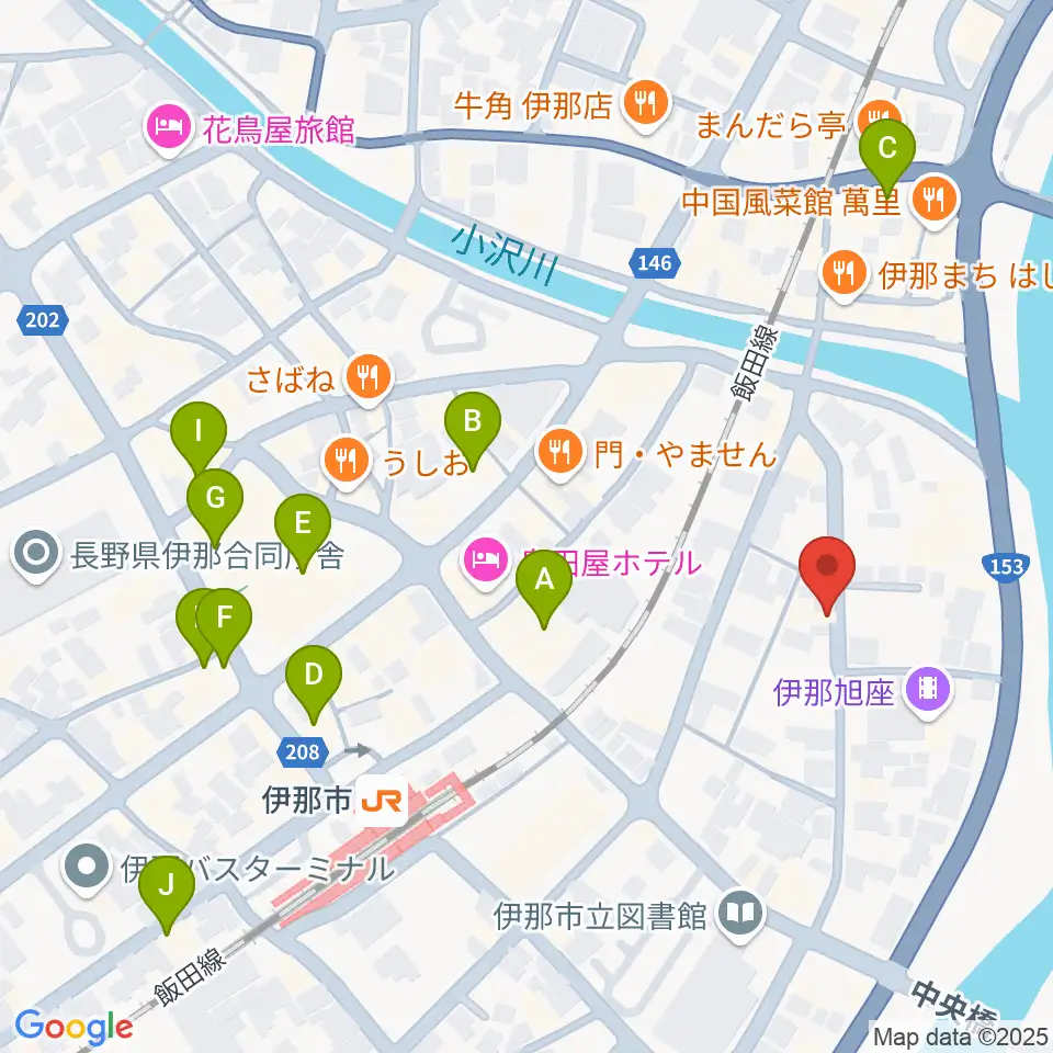 伊那楽器レンタルスタジオ周辺のカフェ一覧地図