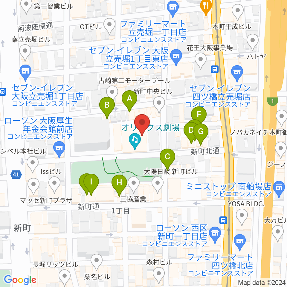 オリックス劇場周辺のカフェ一覧地図