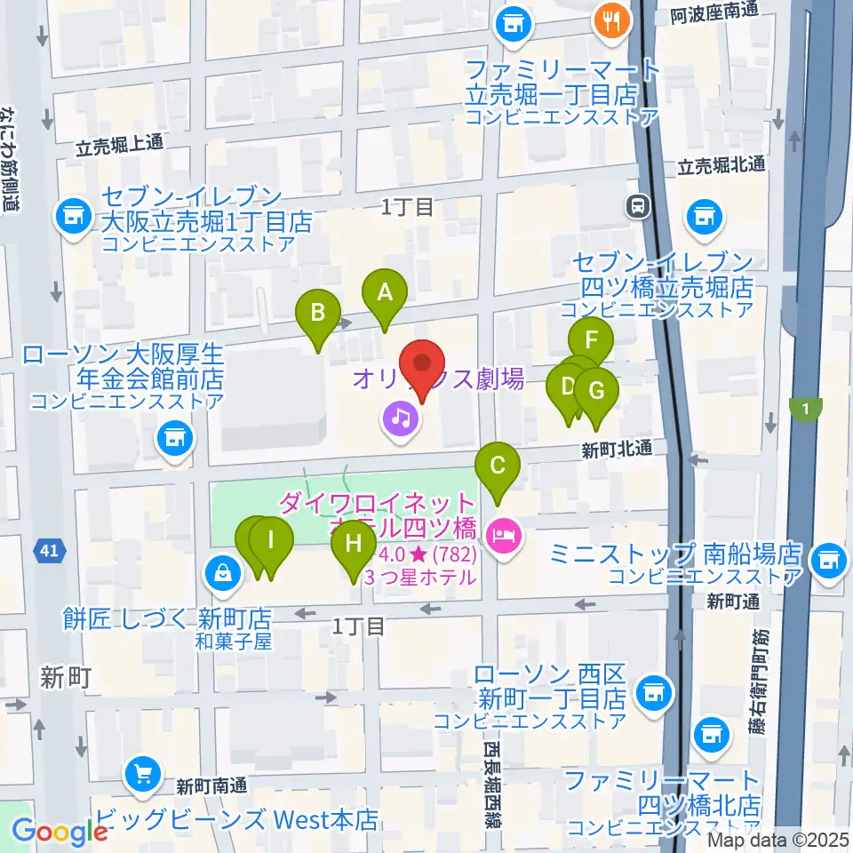 オリックス劇場周辺のカフェ一覧地図