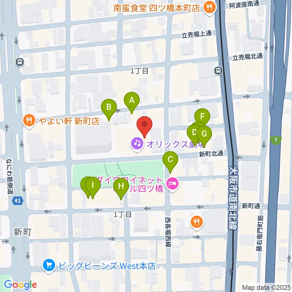オリックス劇場周辺のカフェ一覧地図