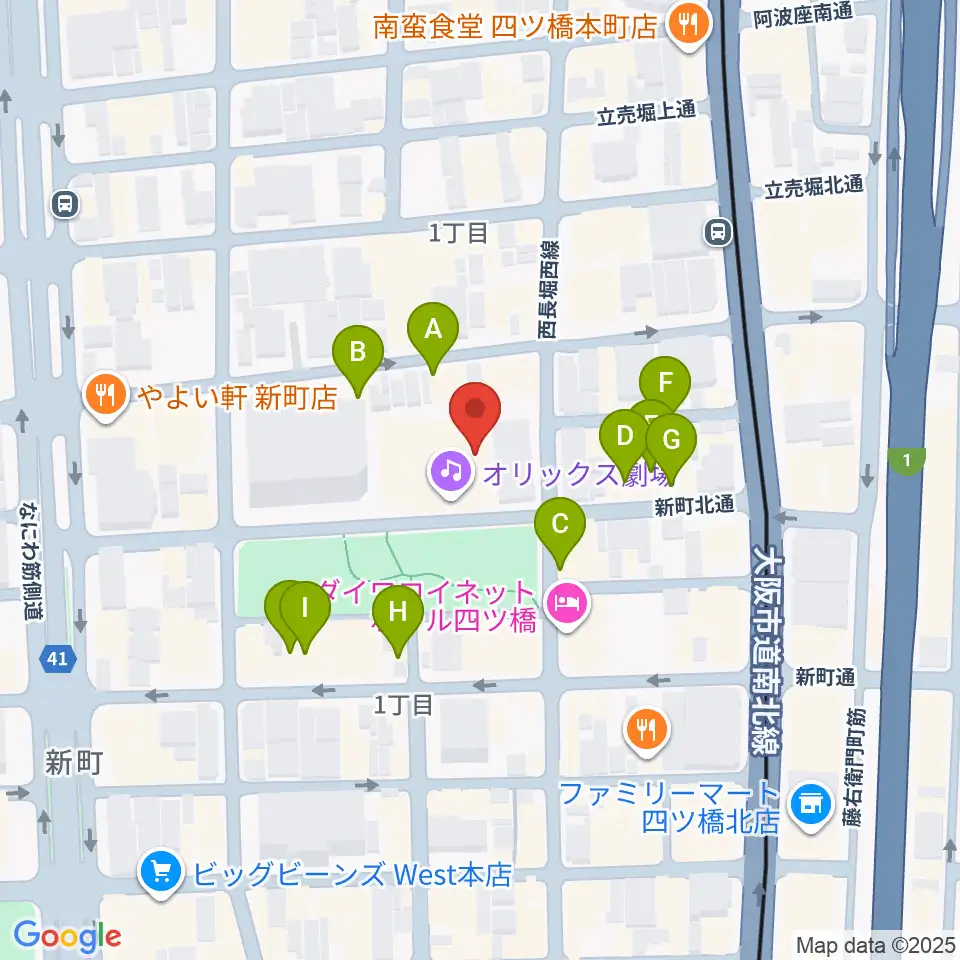 オリックス劇場周辺のカフェ一覧地図