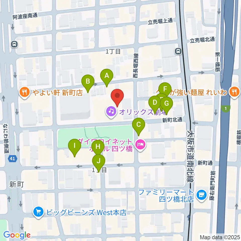 オリックス劇場周辺のカフェ一覧地図