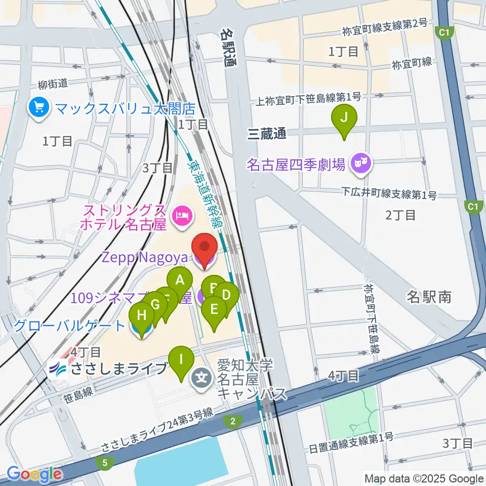 Zepp名古屋周辺のカフェ一覧地図