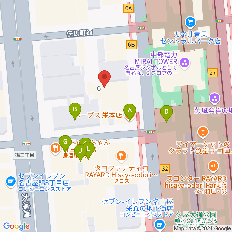 ロックス栄周辺のカフェ一覧地図