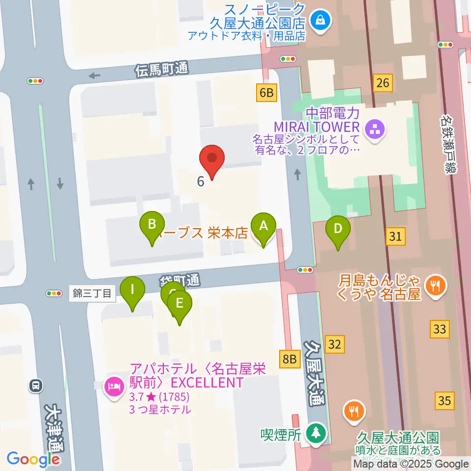 ロックス栄周辺のカフェ一覧地図