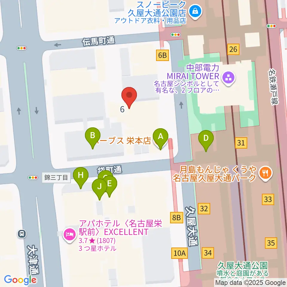ロックス栄周辺のカフェ一覧地図