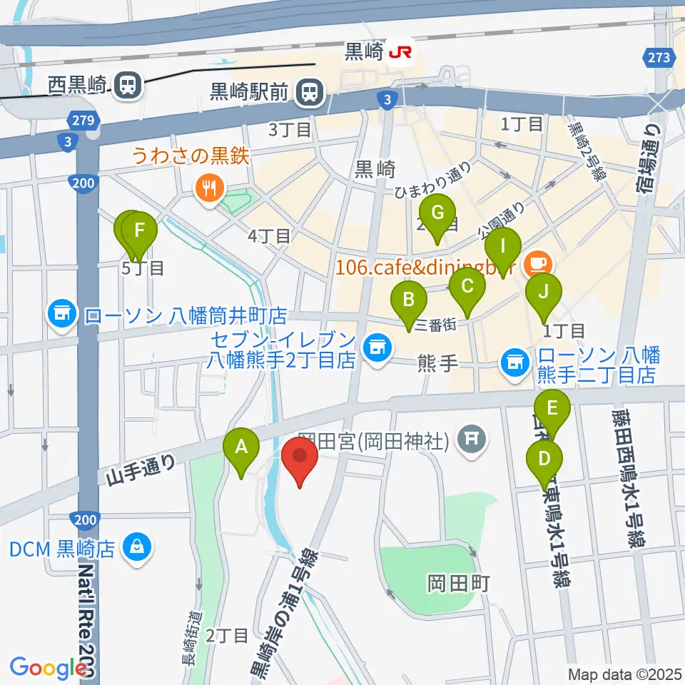 黒崎ひびしんホール周辺のカフェ一覧地図