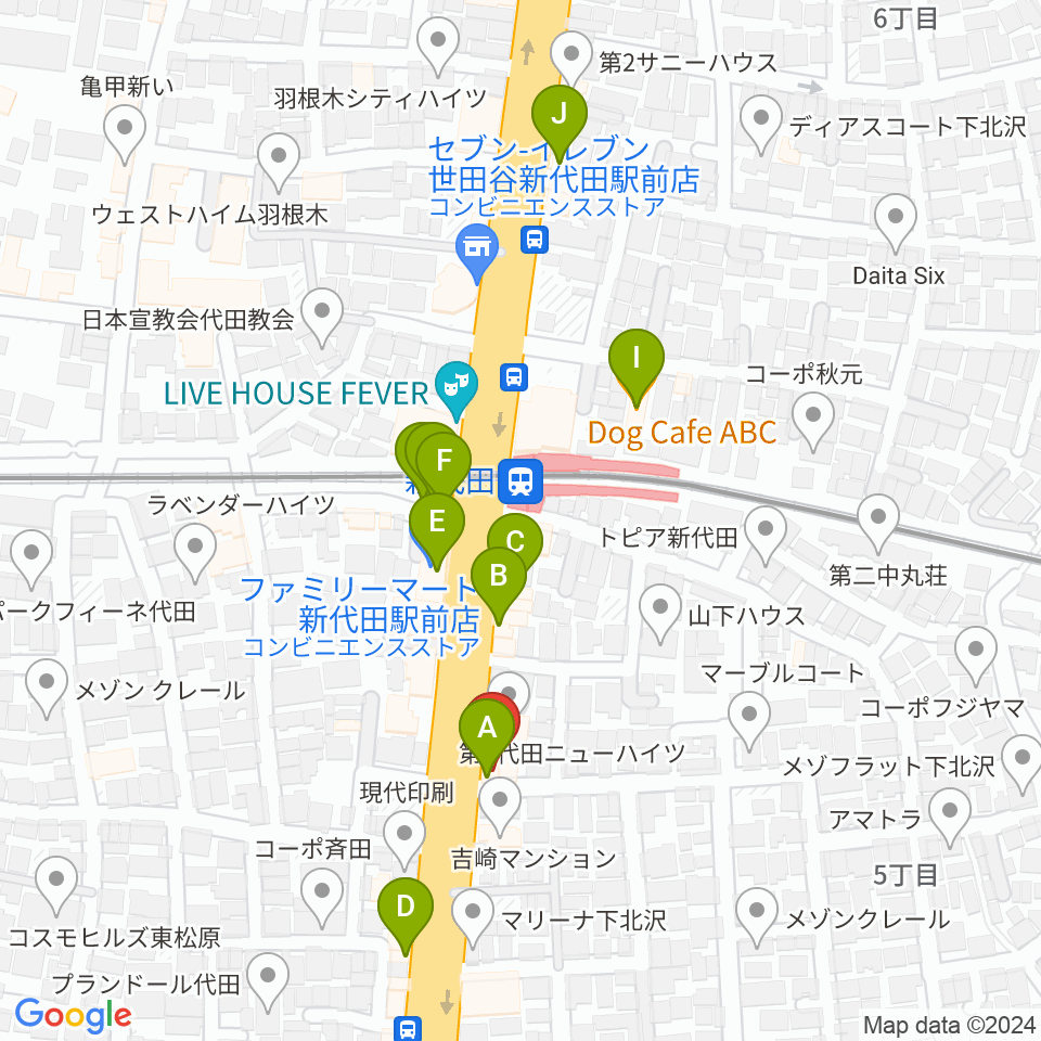 新代田クロッシング周辺のカフェ一覧地図