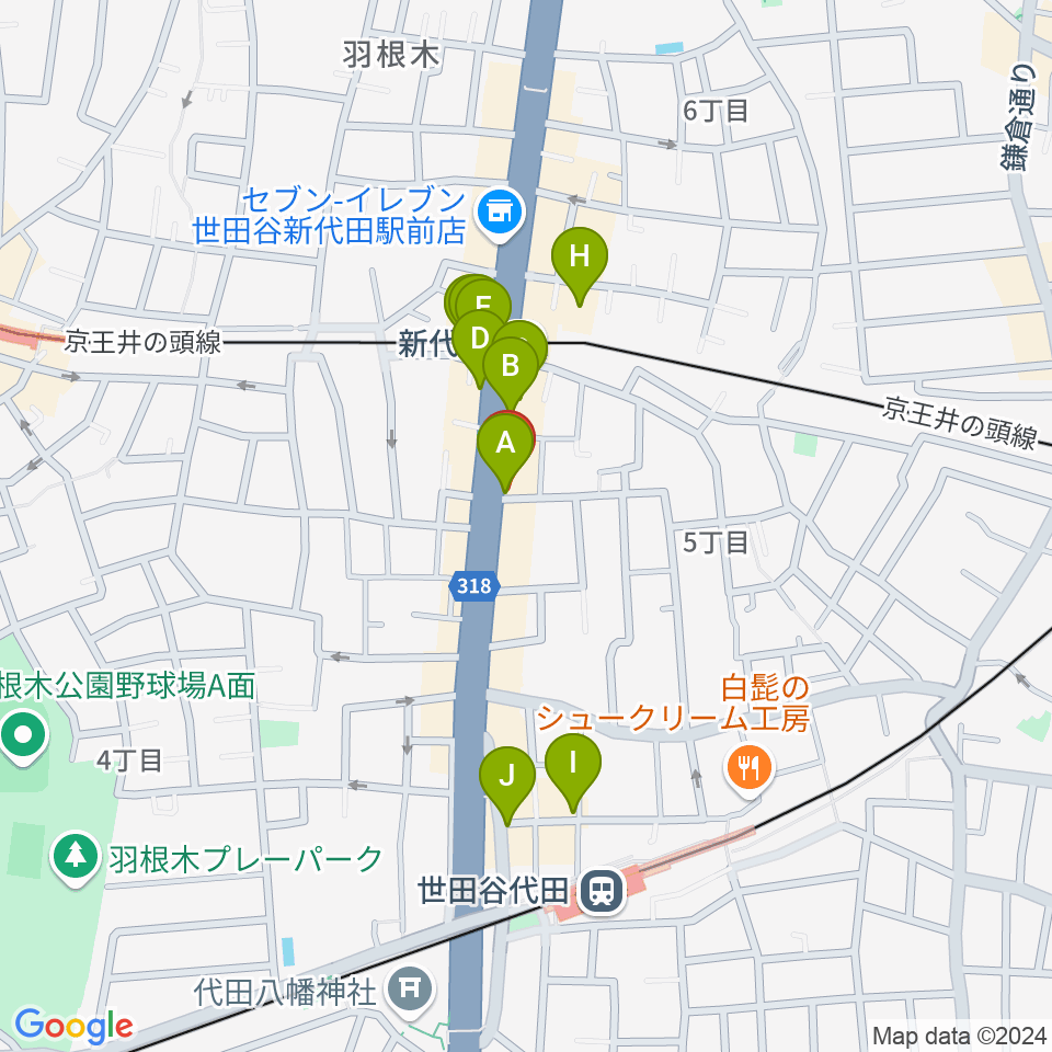 新代田クロッシング周辺のカフェ一覧地図