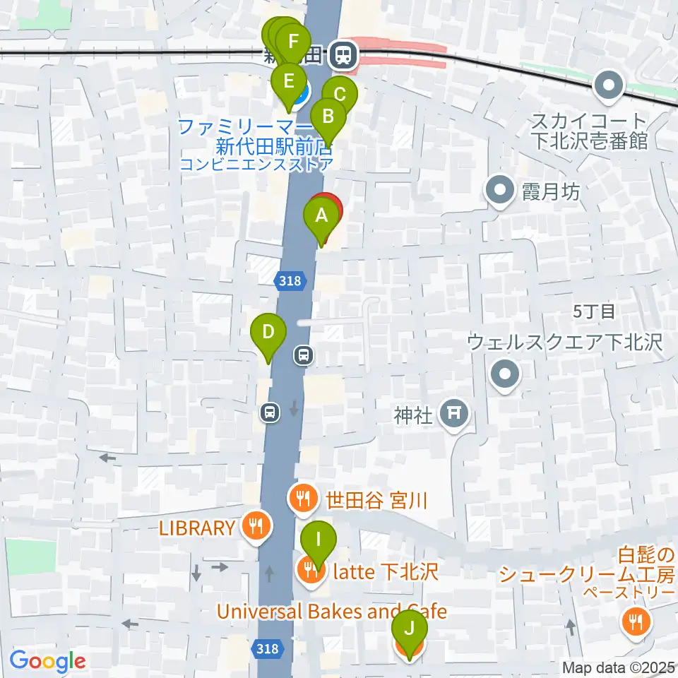 新代田クロッシング周辺のカフェ一覧地図