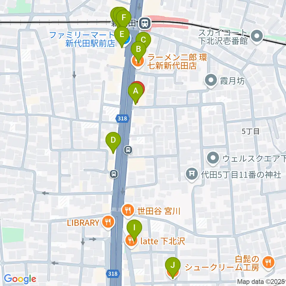 新代田クロッシング周辺のカフェ一覧地図