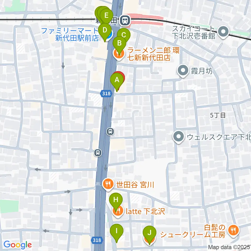 新代田クロッシング周辺のカフェ一覧地図