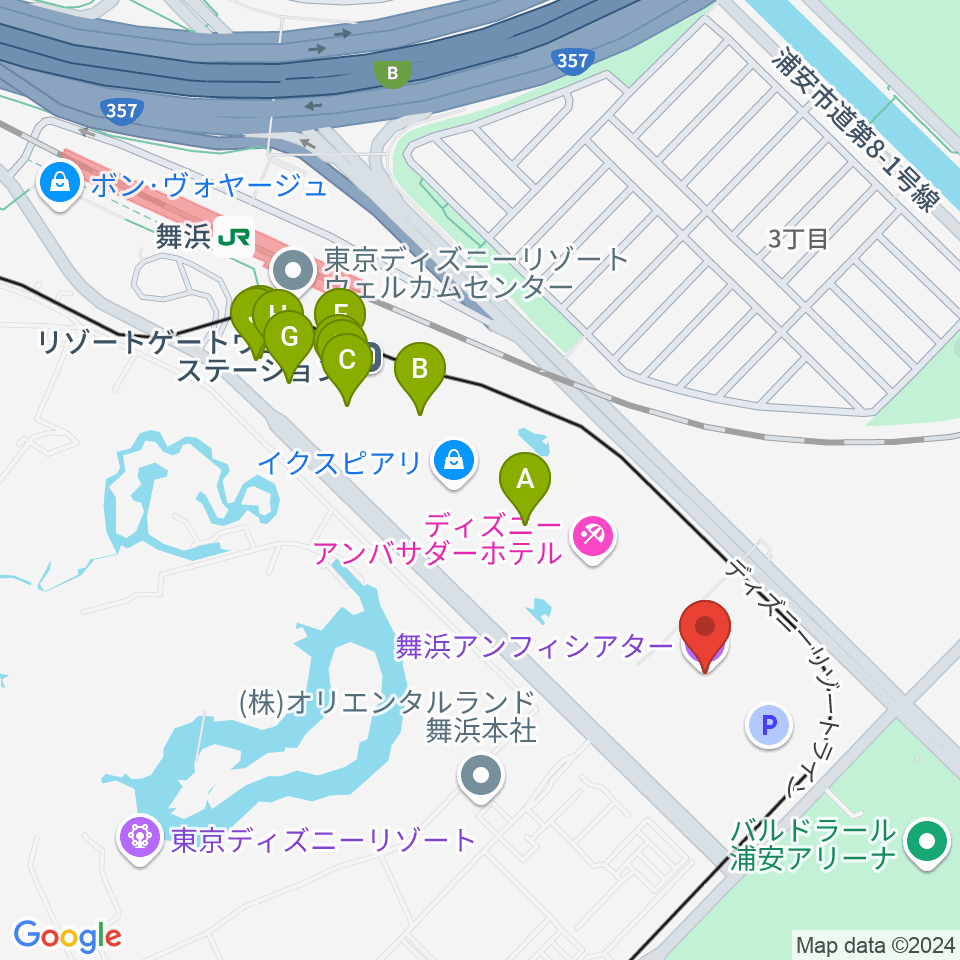 舞浜アンフィシアター周辺のカフェ一覧地図