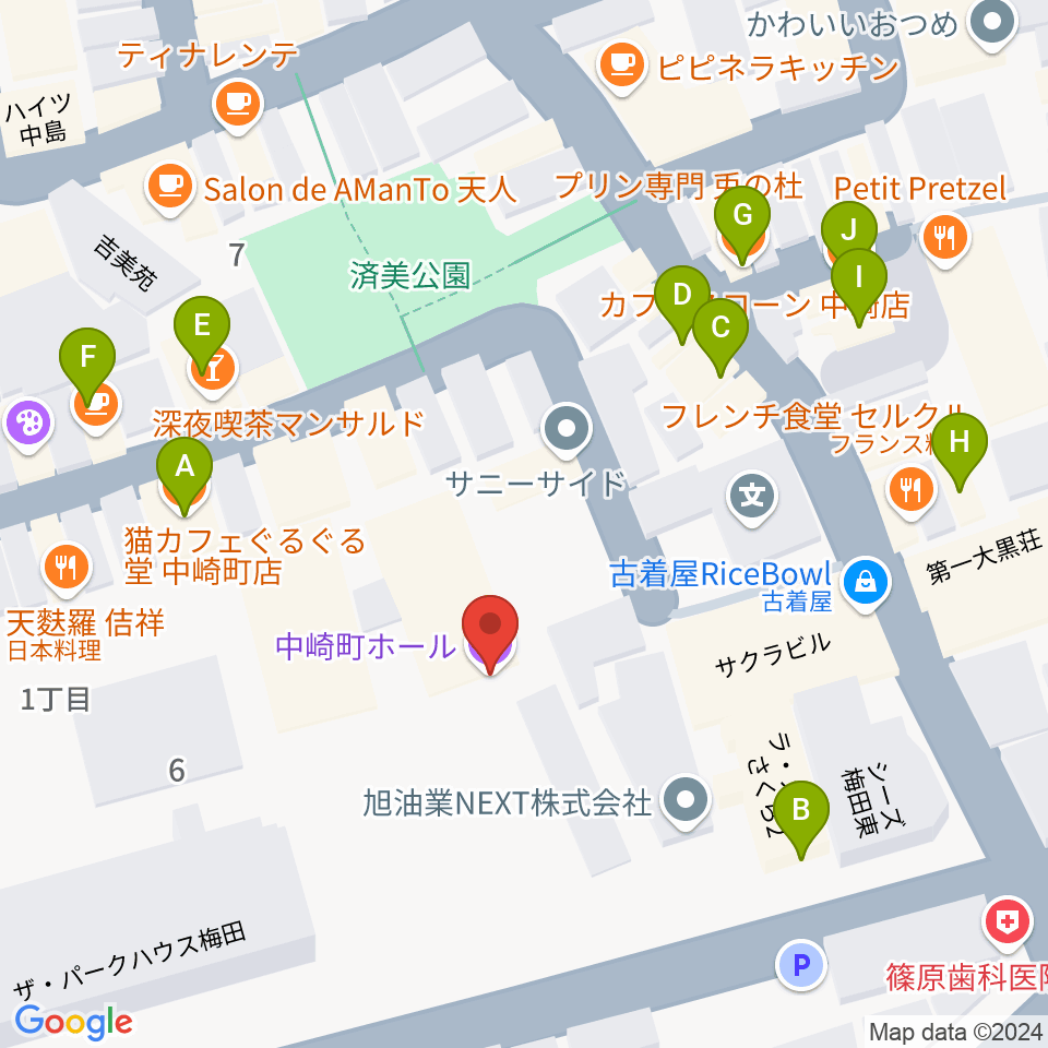 中崎町ホール周辺のカフェ一覧地図