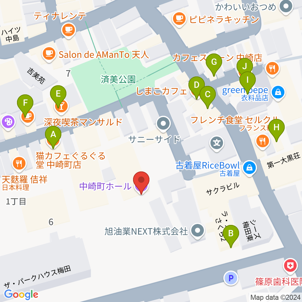 中崎町ホール周辺のカフェ一覧地図