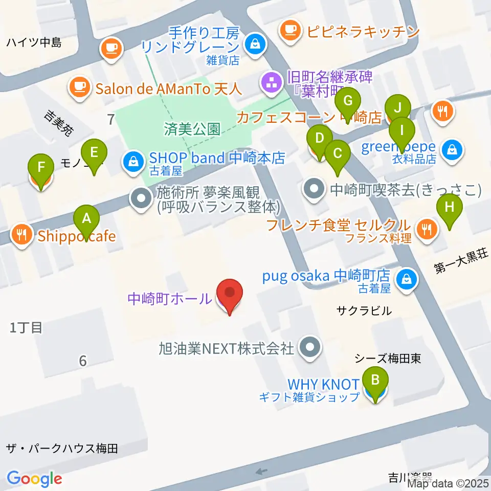 中崎町ホール周辺のカフェ一覧地図