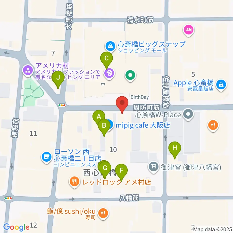心斎橋パンゲア周辺のカフェ一覧地図