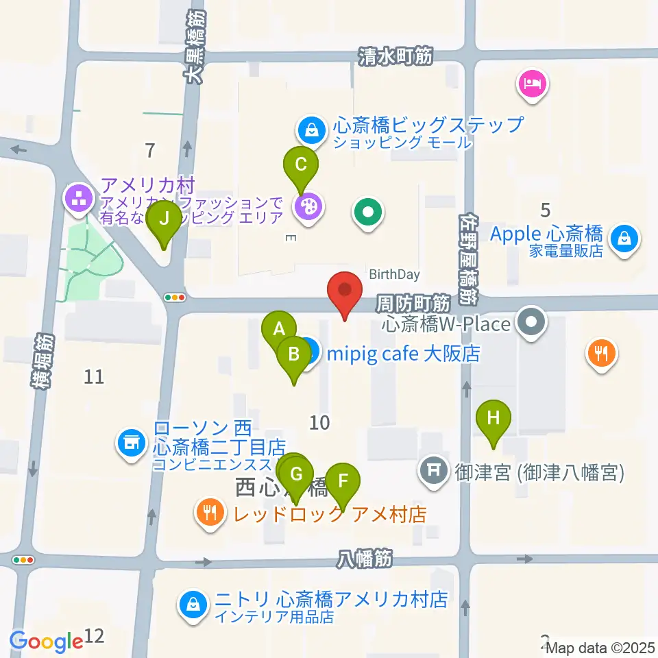 心斎橋パンゲア周辺のカフェ一覧地図