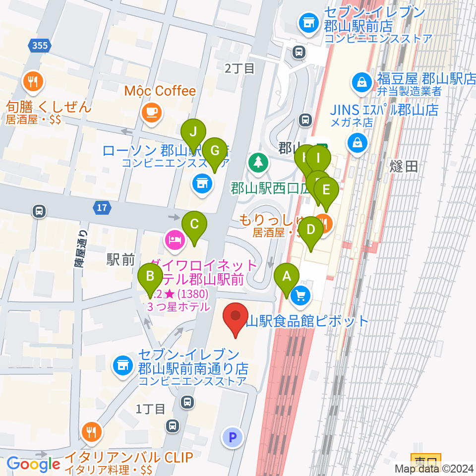 島村楽器 郡山アティ店周辺のカフェ一覧地図