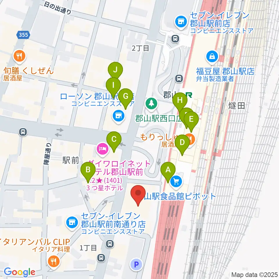 島村楽器 郡山アティ店周辺のカフェ一覧地図