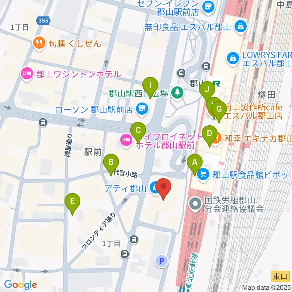島村楽器 郡山アティ店周辺のカフェ一覧地図