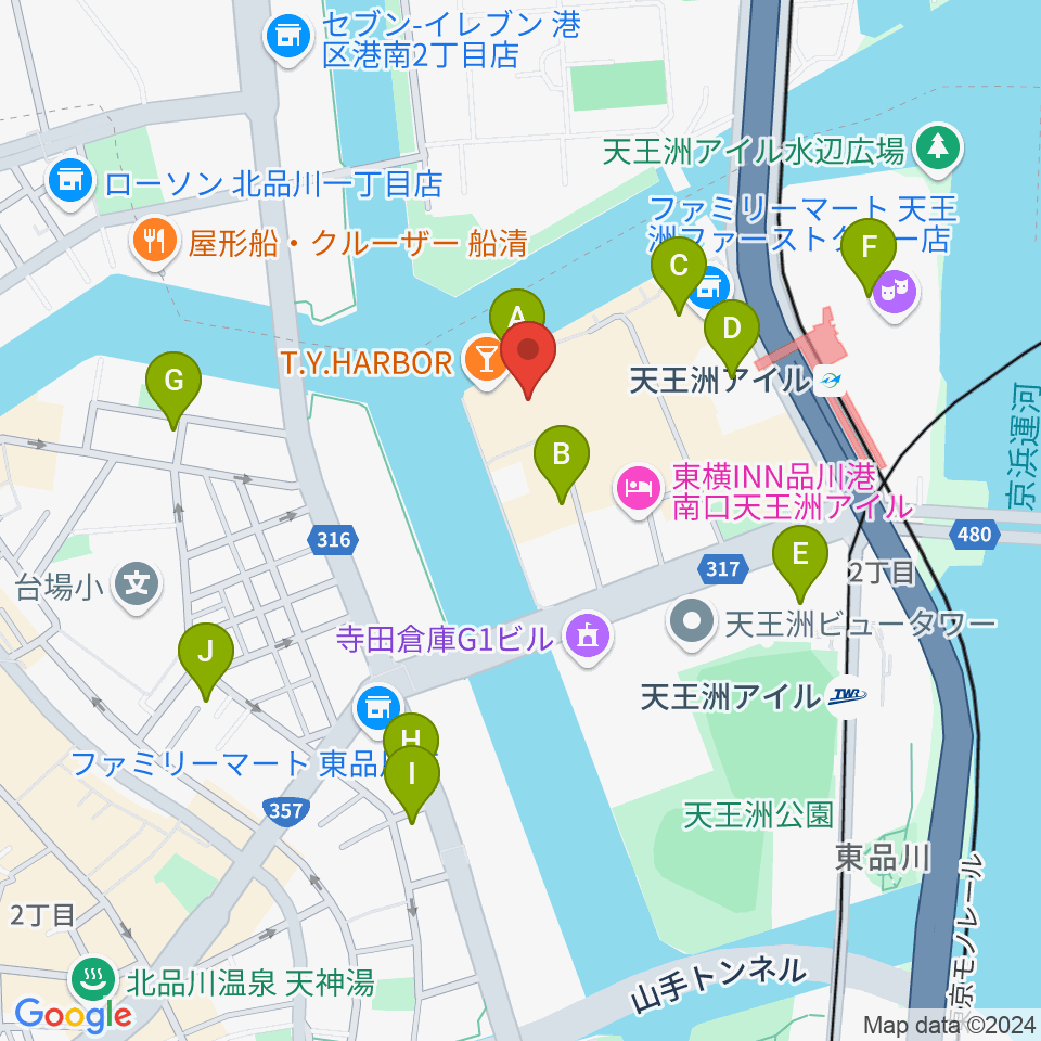 天王洲アイル KIWA周辺のカフェ一覧地図