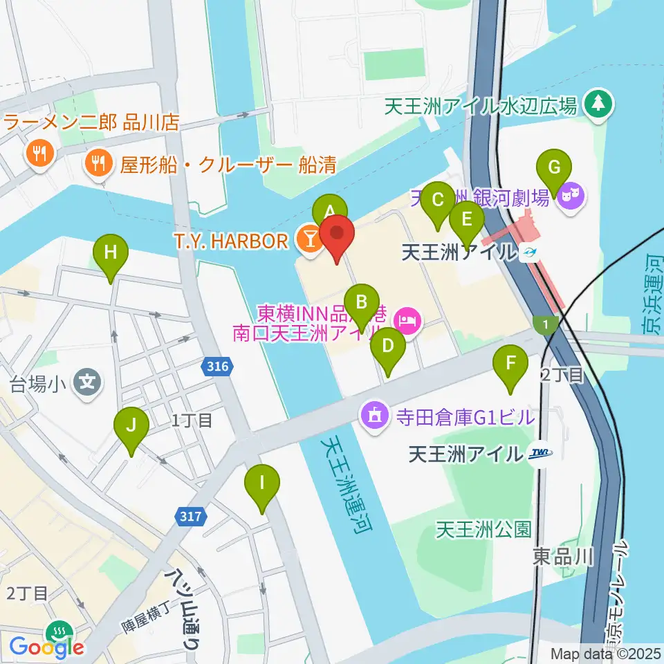 天王洲アイル KIWA周辺のカフェ一覧地図
