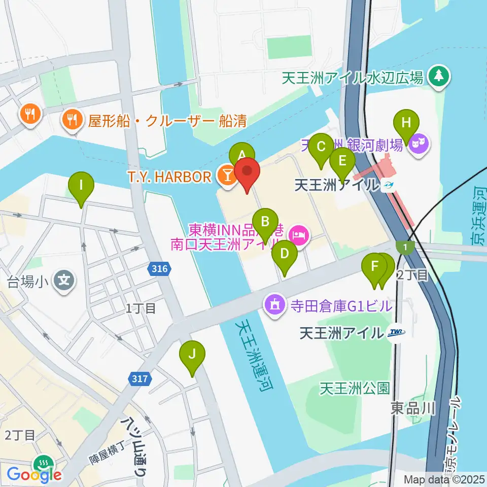 天王洲アイル KIWA周辺のカフェ一覧地図