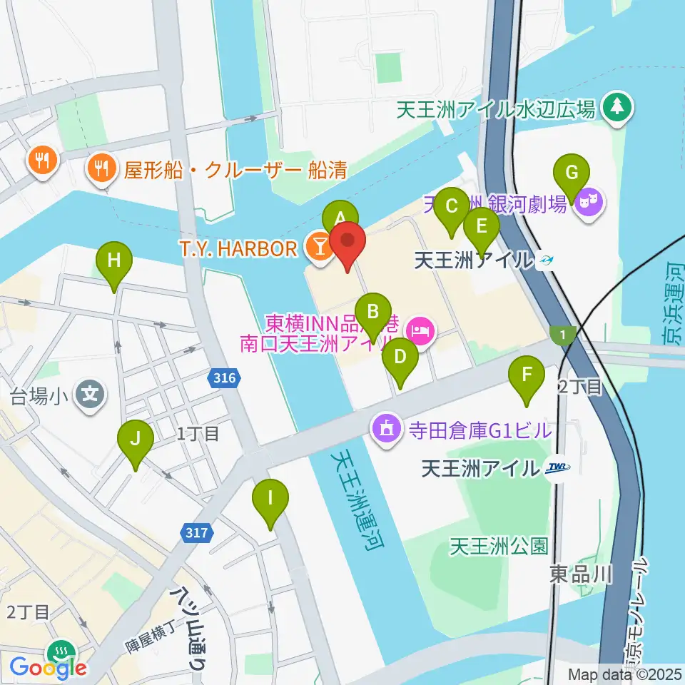天王洲アイル KIWA周辺のカフェ一覧地図