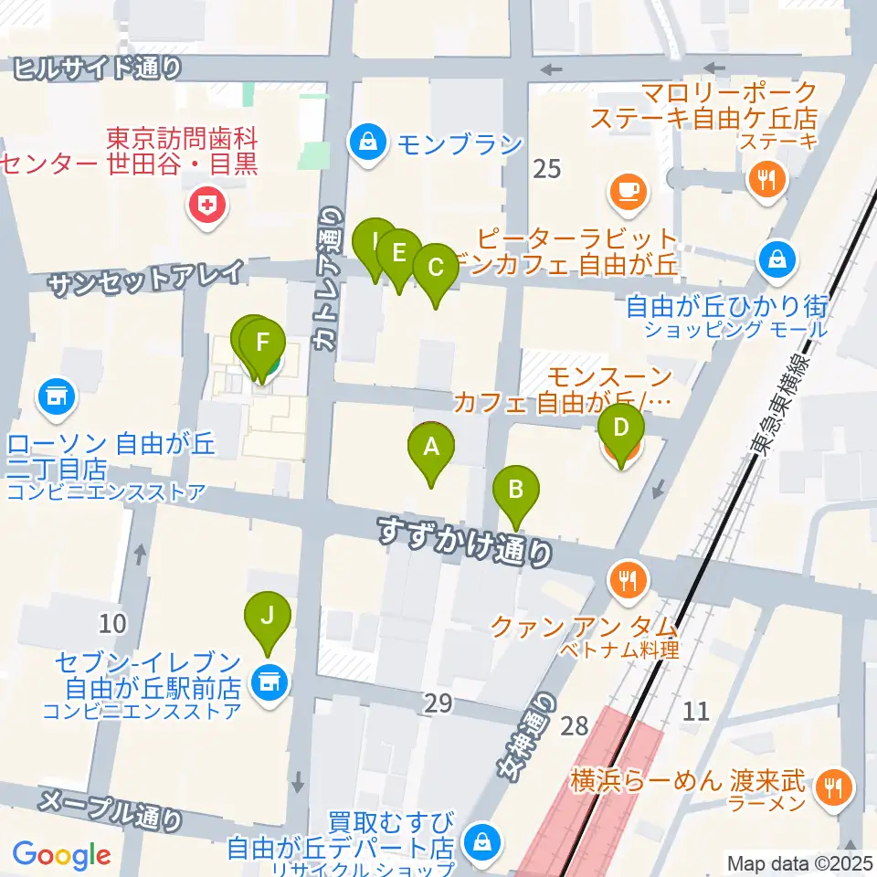 自由が丘hyphen周辺のカフェ一覧地図