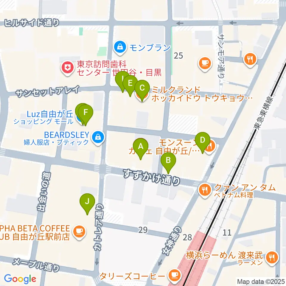 自由が丘hyphen周辺のカフェ一覧地図